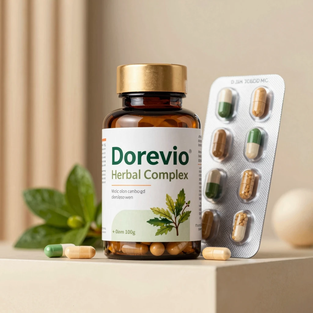 Dorevio herbal supplement bottle with natural ingredients